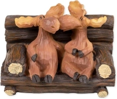 Kissing Moose On Bench 5 x 3 x 3 Inch Resin Crafted Tabletop Figurine