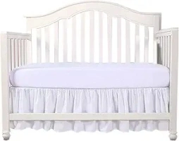 White Crib Bed Skirt Dust Ruffle, Split Corner 100% Natural Cotton Nursery Crib Toddler Bedding Skirt for Baby Girls or Boys, Infant Crib Bed Skirt Ruffled with Split Corners, 14" Drop