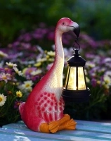 Goodeco Flamingo Statue with Solar Lantern - Artistic Pink Flamingo Decor for Outdoor Garden & Home, Flamingo Gifts for Women - Flamingo Lamp with Solar Lights Outdoor