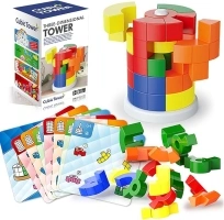 3D Cubic Tower Puzzle for Kids, STEM Block Puzzle Cube Montessori Educational Toys Desktop Block Games for Kids 5+, with 15 Blocks & 40 Challenge Cards