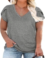 Womens Plus Size Tops V Neck T Shirts Casual Loose Petal Sleeve Tee Shirts