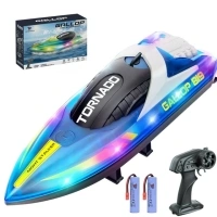 JoyStone RC Boat for Pools and Lakes, 2.4G 15+ MPH Fast Remote Control Boat with LED Lights, Racing Boats for Kids & Adults with 2 Rechargeable Battery, Gifts for Boys Girls (Blue)