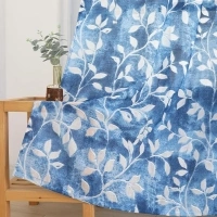 Leaf Curtains,2 Panels Semi Sheer Curtains Modern Print Light Filtering Curtains,Back Tab Rod Pocket,Window Drape for Living Room,Bedroom and Dorm 53x63 Inch Blue