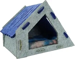 Felt Chinchilla House Hideout, Sturdy Small Animal Bed with Soft Mat Hide for Hamsters Hedgehogs Guinea Pig, and Other Small Animals(Grey)