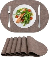 Placemats Set of 6, Faux Leather Place Mats Heat Resistant Washable Table Mats for Outdoor Dinner Kitchen, Brown