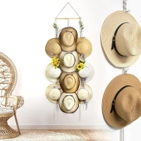 Hat Rack for Wall 15x65in Macrame Hat Organizer with 10 Clips Hat Hangers Storage Hat Holder Boho Home Decor for Wide Brim Cowboy Cowgirl Beach Hat White