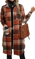 NIeyook Plaid Shacket Jacket Women Button Down Long Flannel Shirt Fall Oversized Jackets Casual Shaket Lapel Winter Coats