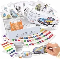 648 Color Blocks Watercolor Paint Set, 52-Bookmarks, 3 Brushes, Silicone Cup, Travel & Adventure coloring Books, for All Ages, Travel-Friendly, Easy to Use,No mess, All In One Art Supplies