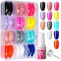 FANDAMEI Press on Nails Medium, 12 Packs 288PCS Press on Nails Medium Length Glossy, Acrylic Fake Nails Full Cover Medium Coffin, Glue on Nail with 7g Nail Glue, 12 Glossy Color Press on Nails Coffin