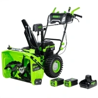 Greenworks 60V 24" Cordless Brushless Two-Stage Snow Blower with (2) 8.0Ah Batteries & Dual-Port Charger