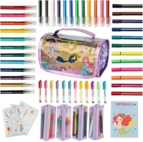 PapaKit Creative Art Coloring Set (Mermaid), Includes Travel Bag, Assorted Washable Marker Set, Glitter Pens & Coloring Pages, Art Supplies Great Gift for Kids