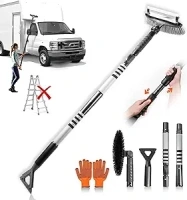 72" Extendable Snow Removal for Car, 3 in 1 Ice Scrapers and Snow Brush with Squeegee for Car Windshield with Foam Grip and 270° Pivoting Brush Head for Car, Truck, SUV, Van,RV, Xmas