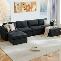 edx Convertible Modular Sectional Sofa, 6 Seat U Shaped Modern Sofa Couch Bed, Dark Grey