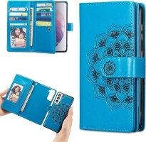 EYZUTAK Mandala Wallet Case for Samsung Galaxy S21 5G,Detachable 2 in 1 PU Leather Flip Case with Magnetic Button Lanyard (9Card Slots+3Pockets+1Driver