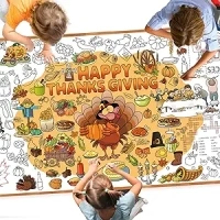 DDMY Thanksgiving Tablecloth Giant Coloring Poster, 72 X 35.5 Inch Turkey-Themed Thanksgiving Day Party Versatile Paper Coloring Table Cloth for Kids Fall School Party and Special Events Decoration