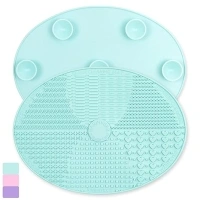 Makeup Brush Cleaner Mat Silicone Brush Cleaning Mat Big Size Make Up Brush Clean Pad with Suction Cup for Makeup Brush Cleaning (Green)