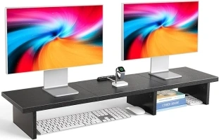 HUANUO Dual Monitor Stand Riser, Monitor Stand for Desk with Cable Clip, Computer Monitor Stand for 2 Monitors, Desktop Storage Shelf Organizer Stand for PC, Laptop, Printer, TV