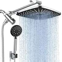 Veken 12 Inch High Pressure Rain Shower Head Combo with Extension Arm- Wide Rainfall Showerhead with 6 Handheld Water Spray - Adjustable Dual Showerhead with Anti-Clog Nozzles - Silver Chrome