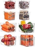 Set Of 8 Clear Pantry Organizer Bins Refrigerator Organizer Bins,Plastic Stackable Fridge Organizer Clear Storage Bins For Organizing Kitchen,Cabinet And Countertops,BPA Free(4 Small & 4 Large)