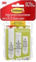 3M Command Picture Hanging Strips Big Pack, Removable, (4) Small, (6) Medium, (8) Large, White, 18 Pairs/Pack