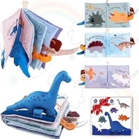 Richgv Baby Books Toys 0-6-12 Months, Baby Boy Girl Gifts Toys 0-6-12 Touch and Feel 3D Books with Dino Doll, Newborn Infant Carseat Toys Teething Toys Christmas Stocking Stuffers for Boys Girls