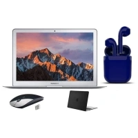 Restored Apple MacBook Air 4GB RAM 128GB SSD 13.3-inch Intel i5 1.6GHz to 2.7GHz Turbo Boost Bundle: USA Essentials Bluetooth/Wireless Airbuds, Black Case, Wireless Mouse (Refurbished)