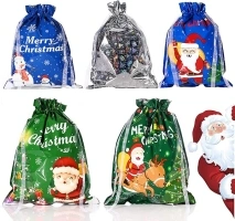 EUIQUE Christmas Drawstring Gift Bags Reusable Xmas Present Fast Wrapping Foil Bags with Gift Tags, 10 PCS Medium Gift Bags for Birthday Goody Holiday Treat or Party Favor (10 PCS Medium)