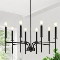 Black Chandelier Light Fixture,8 Light Modern Farmhouse Chandeliers for Dining Room Light Fixture, Metal Candle Chandelier Lighting for Dining Table Living Room Foyer Bedroom Staircase