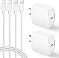 20W USB C Fast Charger 10 FT Compatible with iPhone 14 13 12 11 XS XR X 8 iPad, 2 Pack PD Wall Charger Block with 10FT Long Type C Lightning Cable (White)