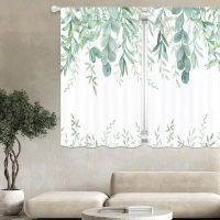 Green Eucalyptus Leaves Curtains 63 Inch Length 2 Panels Set Plant Botanical Leaf Small Short Curtains for Bedroom Rod Pocket Printed Curtains Living Room Patterned Window Treatment Drapes