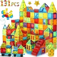 Magnetic Tiles for Kids Ages 3-5 4-8, 131PCS Magnetic Blocks with 2 Cars, Learning Magnetic Building Blocks Sets, Educational Magnets Tiles Toys for Boys Kids Ages 3 4 5 6 7 8 9