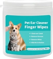 Dog Ear Wipes Finger, Ear Finger Wipes for Dogs & Cats, Ear Cleaner Finger Wipes for Ear Wax, Debris, Deodorizes, Relieve Ear Itching & Inflammation, Natural Pet Ear Wipe for Dog, 50 Count