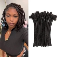 Loc Extension Human Hair 8 inch 0.4cm Width 100% Permanent huamn hair Dreadlocks Extension Can Be Dyed Bleached Curled Handmade loc Extension for Men Women (30 Strands Natual Black)