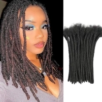 0.8cm Width 6Inch 30 Strands Dreadlock Extensions Real Human Hair 100% Handmade Permanent Loc Extensions Human Hair for Women/Men Can Be Curled and Bleached(width 0.8cm #1B color)