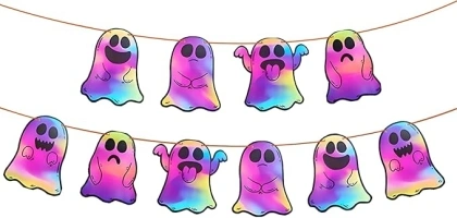 Rainbow Ghost Halloween Decorations Garland, Halloween Banner Hanging Decorations, Office Halloween Decorations for Classroom Home Indoor Outdoor Party Decor Supplies