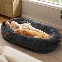 Bedsure Human Dog Bed for People Adults, Calming Human Size Giant Dog Bed Fits Pet Families with Memory Foam Supportive Mat and Storage Pocket, Fluffy Faux Fur Orthopedic Dog BeanBed, Dark Grey