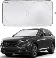 Magnelex Car Windshield Sunshade with Bonus Steering Wheel Sun Shade. Reflective Polyester Blocks Heat and Sun. Foldable Sun Shield That Keeps Your Vehicle Cool (Large 63 x 33.8 in)