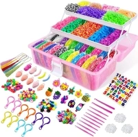 ROSHUKG 14500 Rubber Bands Kit, Colorful Rubber Bands Refill Kit with 3 Layer Container for Girls Boys(Pink)