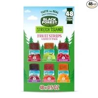 Black Forest, Stretch Island, Fruit Strips, Cherry, Apple, Raspberry, Grape, Strawberry, and Apricot, Zero Grams Added Sugar Non-GMO, School Snacks, 48 ct