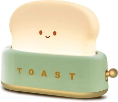 QANYI Desk Decor Toaster Lamp, Rechargeable Small Lamp with Smile Face Toast Bread Cute Toaster Shape Room Decor Night Light for Bedroom, Bedside, Living Room, Dining, Desk Decorations, Gift