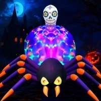 10 FT Halloween Inflatables Spider Decorations : Giant Blow up Spider with Scary Dimming Skull - Built-in Rotating LED Lights for Halloween Party Garden Lawn Patio Outdoor Decor