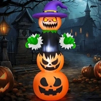 Danxilu 6 FT Halloween Inflatables Pumpkin with Ghost Outdoor Decorations, Scary Inflatable Pumpkins with Witch Hat Build-in LEDs Blow Ups Yard Decorations for Halloween Outside Lawn Garden Party