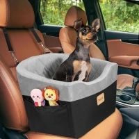 Dog Car Seat for Small/Medium Dogs, Memory Foam Dog Booster Seat with Washable Removable Cover, Storage Pockets and Thick Cushion, Black Part is Waterproof and Abrasion-Resistant