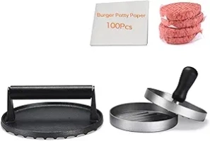 TIFMI 7" Burger Press & 4.6" Hamburger Press Patty Maker, Non-Stick Aluminum with 100 Patty Papers BPA Free, Cast Iron Grill Press for Perfectly Seared Bacon,Panini,Steak & Sandwiches