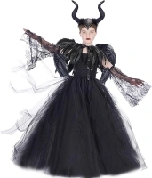 Maleficent 3-12Years Girl Costumes Cosplay Dress Halloween Queen Black Mesh Princess Outfit with Accessories