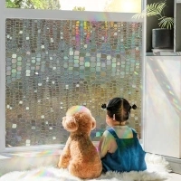 Stained Glass Window Film Rainbow Privacy Film for Glass Sun Catchers Reflective Decorative Window Clings Peel and Stick Holographic Vinyl Decals for Bathroom Door Coverings, 17.5 x 78.7 in