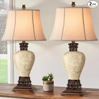 29" Tall Farmhouse Rustic Table lamps Set of 2 for Living Room,3-Color Temperature Dimmable Country Antique Bedroom Nightstand Lamps for Retro Decor,Beige Vintage Traditional Bedside Lamp with 2 Bulbs