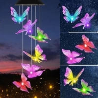 Solar Butterfly Wind Chimes, Color Changing Solar Wind Chimes for Outside, Waterproof Solar Powered Wind, Solar Light LED Multi-Color Light Cover Gift for Christmas Garden Decor (A Butterfly-Purple)