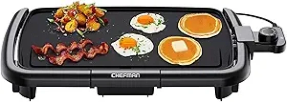 Chefman Electric Griddle with Removable Temperature Control, Immersible Flat Top Grill, Burger, Eggs, Pancake Griddle, Nonstick Easy Clean Cooking Surface, Slide Out Drip Tray, 10 x 16 Inch