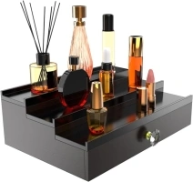 Wooden Cologne Organizer for Men, 3 Tier Perfume Organizer with Drawer and Hidden Compartment, Fragrance Organizer Display Stand Rack, Great Gift for Man (XSJ-03)